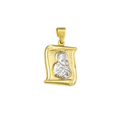 Amulet Double-sided Virgin in Gold and White Gold 9K PG8342